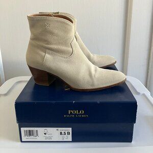 Polo by Ralph Lauren Lucille Calfskin Suede Ankle Boots in Cream